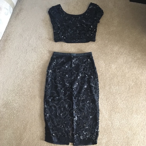 black sequin 2 piece set
